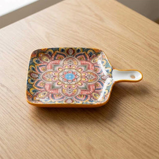 Fusion Mandala Ceramic Serving Platter with Handle Microwave & Dishwasher Safe