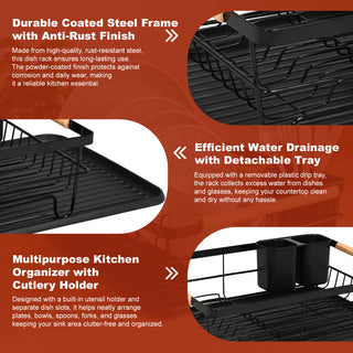 Dish Drying Rack Acacia Wood & Metal – Black