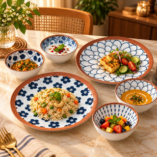 Ceramic Plates & Bowl Set Glossy Printed Ceramic Snack & Dessert Bowls Ice Cream, Dip & Serving Bowls Microwave & Dishwasher Safe