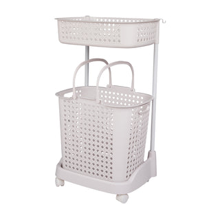 2-Tier Plastic Laundry Basket Storage Trolley
