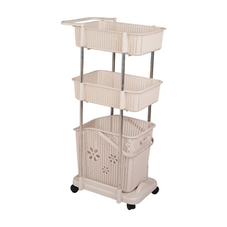 3 Tier Laundry Basket Trolley With Wheels & Handle