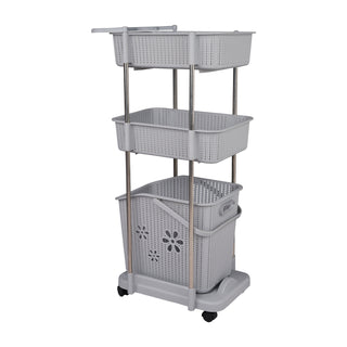 2-Tier Plastic Laundry Basket Storage Trolley