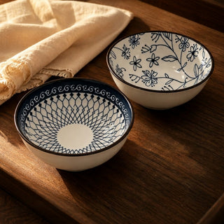 Exotic Flower Ceramic Bowl Set for Kitchen & Dining Microwave Safe