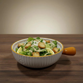 Meadow White Round Ceramic Serving Platter with Handle Microwave & Dishwasher Safe