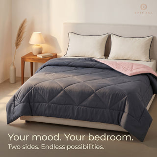 Epicasa Reversible Comforter | 200 GSM Thermal Bonded Fill | 110 GSM Micro Peach Fabric | All Season AC Quilt | Diamond Quilted | Lightweight Duvet Blanket for Home Bedroom |