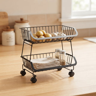 2-Tier Metal Rolling Utility Cart  Black