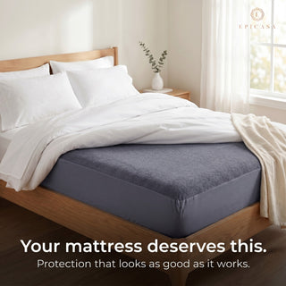 Epicasa Terry Mattress Protector Waterproof | 100% Waterproof TPU Membrane | Soft Breathable Terry Cotton Surface | Deep-Fit All-Around Elastic | Noiseless | Machine Washable | Grey