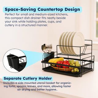 Space Saving Drainer Drying Rack Carbon Steel 2 Tier – Black