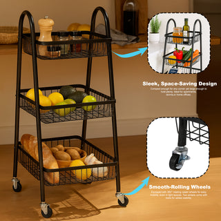 Storage Rack Trolley Metal  3 Tier – Black