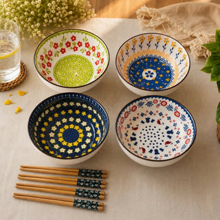 Classic Floral Ceramic Bowl Set - Pattern Close Up - Epicasa