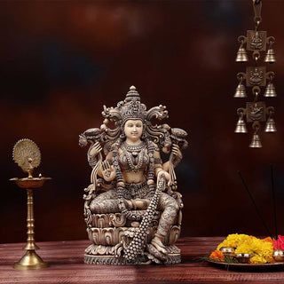 Lord Ivory Laxmi Sitting Made of Soft stone with Ivory finish - 9 x 5.5 x 15.5 Inch, 5 Kg