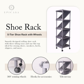 5-Tier Shoe Rack Organizer With Wheels 9-Pair Capacity