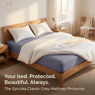 Epicasa 100% Waterproof Mattress Protector |250 GSM Premium Jacquard Weave | Noiseless & Breathable Fitted Bed Protector | Hypoallergenic | Blocks Dust Mites & Allergens | 360° Elasticated fit | Machine Washable | Made in India | Classic Grey