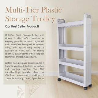 Plastic Rolling Storage Trolley - Grey
