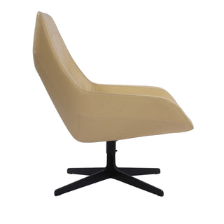 Olivia Leather Lounge Armchair Chair with Ottoman Footrest - Beige