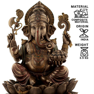 Lord Ganesha Idol made of Bronze Composite - 9.5 x 9.5 x 12 Inch, 2.9 Kg