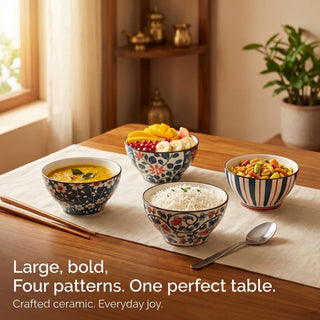 Garden Bloom Ceramic Bowl Set for Kitchen & Dining Microwave Safe