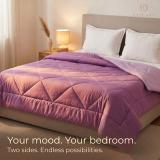 Epicasa Reversible Comforter | 200 GSM Thermal Bonded Fill | 110 GSM Micro Peach Fabric | All Season AC Quilt | Diamond Quilted | Lightweight Duvet Blanket for Home Bedroom |