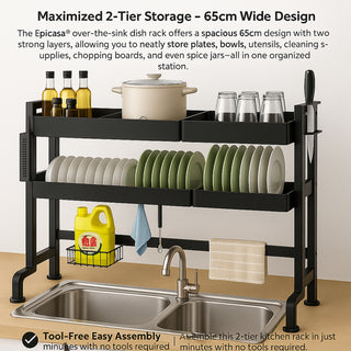 Over-Sink Dish Drying Rack Stainless Steel 2 Tier - Black