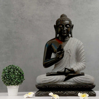 Lord Buddha Sitting Asana made of Natural Black stone, White - 17 x 10 x 24 Inch, 60 Kg