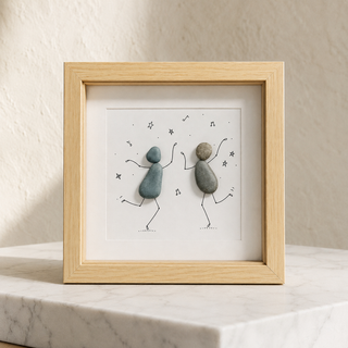 Dance of Two Hearts – Handcrafted Natural Pebble Art Frame