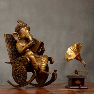 Lord Ganesha reading Idol made of Pure Brass