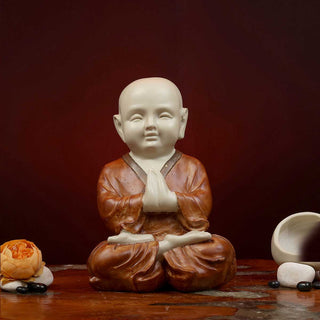 Lord Namaste Monk Sitting Made of Marble Dust - 2.5 x 3.8 x 11 Inch, 1 Kg