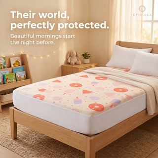 Epicasa Kids Waterproof Mattress Protector | 100% Waterproof | Breathable & Hypoallergenic | Soft Fitted Bed Cover with Deep Elastic Skirt | Exclusive Summer Print