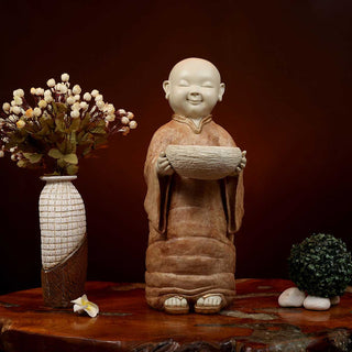 Lord Monk With Pot Made of Marble Dust - 10 x 8.5 x 26 Inch, 14.1 Kg
