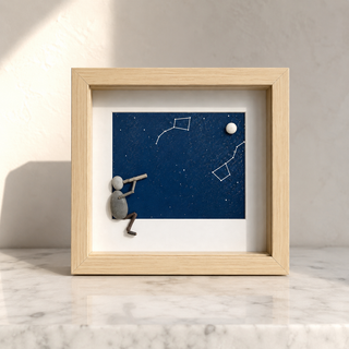 The Night He Reached for the Stars - Handcrafted Pebble Art Frame