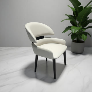 Nelson Dining Chair Pu Leather Seat with Wooden Legs - White