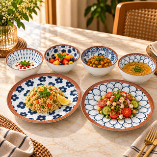 Ceramic Plates & Bowl Set Glossy Printed Ceramic Snack & Dessert Bowls Ice Cream, Dip & Serving Bowls Microwave & Dishwasher Safe