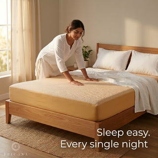 Epicasa 100% Waterproof Mattress Protector | 250 GSM Premium Jacquard Weave | Noiseless & Breathable Fitted Bed Protector | Hypoallergenic | Blocks Dust Mites & Allergens | 360° Elasticated fit | Machine Washable | Made in India | Classic Beige