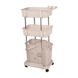 3 Tier Laundry Basket Trolley With Wheels & Handle