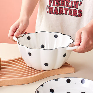 Premium Ceramic Bowl Set with Serving Plate Polka Dot Design Microwave & Dishwasher Safe.