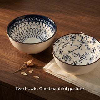 Exotic Flower Ceramic Bowl Set for Kitchen & Dining Microwave Safe