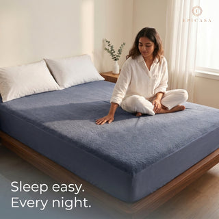 Epicasa Terry Mattress Protector Waterproof | 100% Waterproof TPU Membrane | Soft Breathable Terry Cotton Surface | Deep-Fit All-Around Elastic | Noiseless | Machine Washable | Grey
