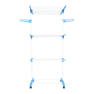 Clothes Drying Stand Stainless Steel 3 Tier 21 Drying Poles & 14 Hooks – Blue