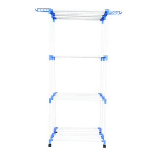 Clothes Drying Stand Stainless Steel 4 Tier 28 Drying Poles & 14 Hooks – Blue