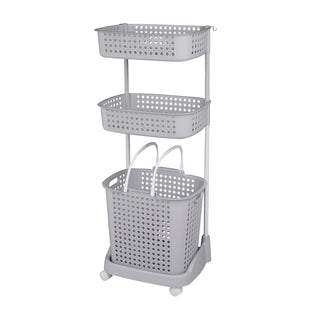 2-Tier Plastic Laundry Basket Storage Trolley