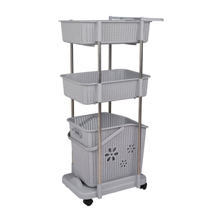 3 Tier Laundry Basket Trolley With Wheels & Handle