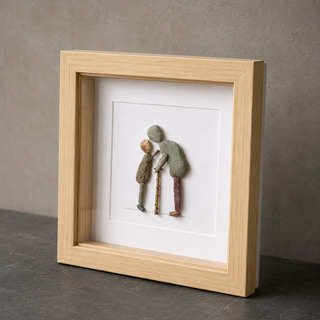 Handcrafted Pebble Art Frame – "The Grandparent & The Child"
