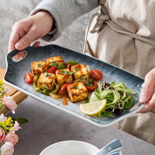 Exotic Ceramic Serving Platter with Handle Microwave & Dishwasher Safe