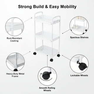 3 Tier Rolling Metal Storage Rack Organizer