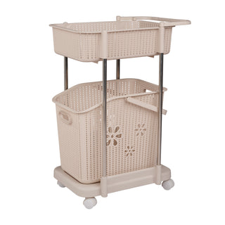 2 Tier Laundry Basket Trolley With Wheels & Handle