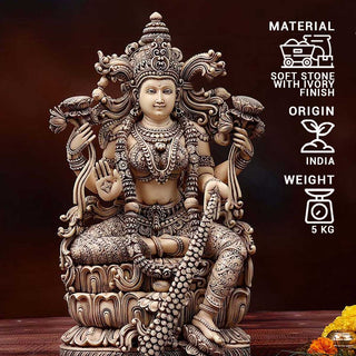 Lord Ivory Laxmi Sitting Made of Soft stone with Ivory finish - 9 x 5.5 x 15.5 Inch, 5 Kg