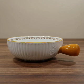 Meadow White Round Ceramic Serving Platter with Handle Microwave & Dishwasher Safe