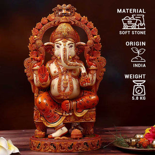 Lord Ganesha south indian treditional idol made of Soft stone - 9 x 6.5 x 16 Inch , 6 Kg
