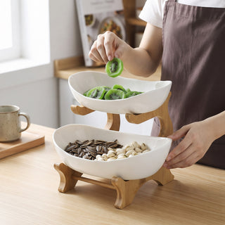 Serving Bowl with Wooden Stand (2 Tier)