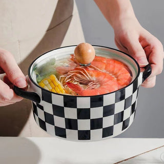 Premium Ceramic Bowl Square Design with Handle & Lid (750 ml) Microwave Safe